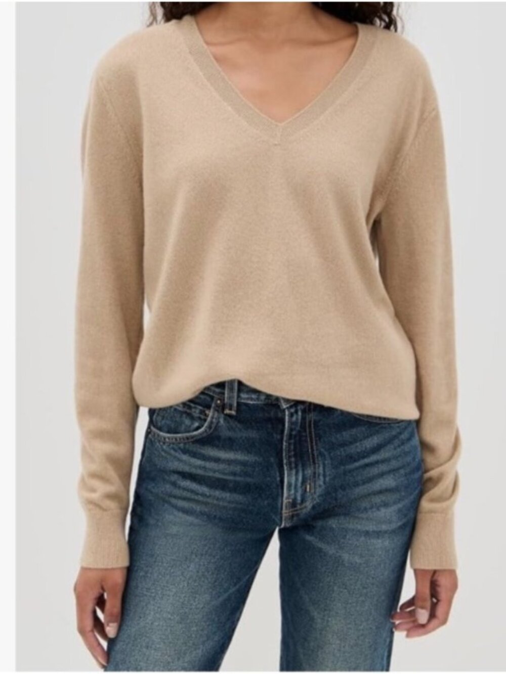 Vince Sweater Size Large Cashmere Weekend Camel Tan V Neck Longline Pullover